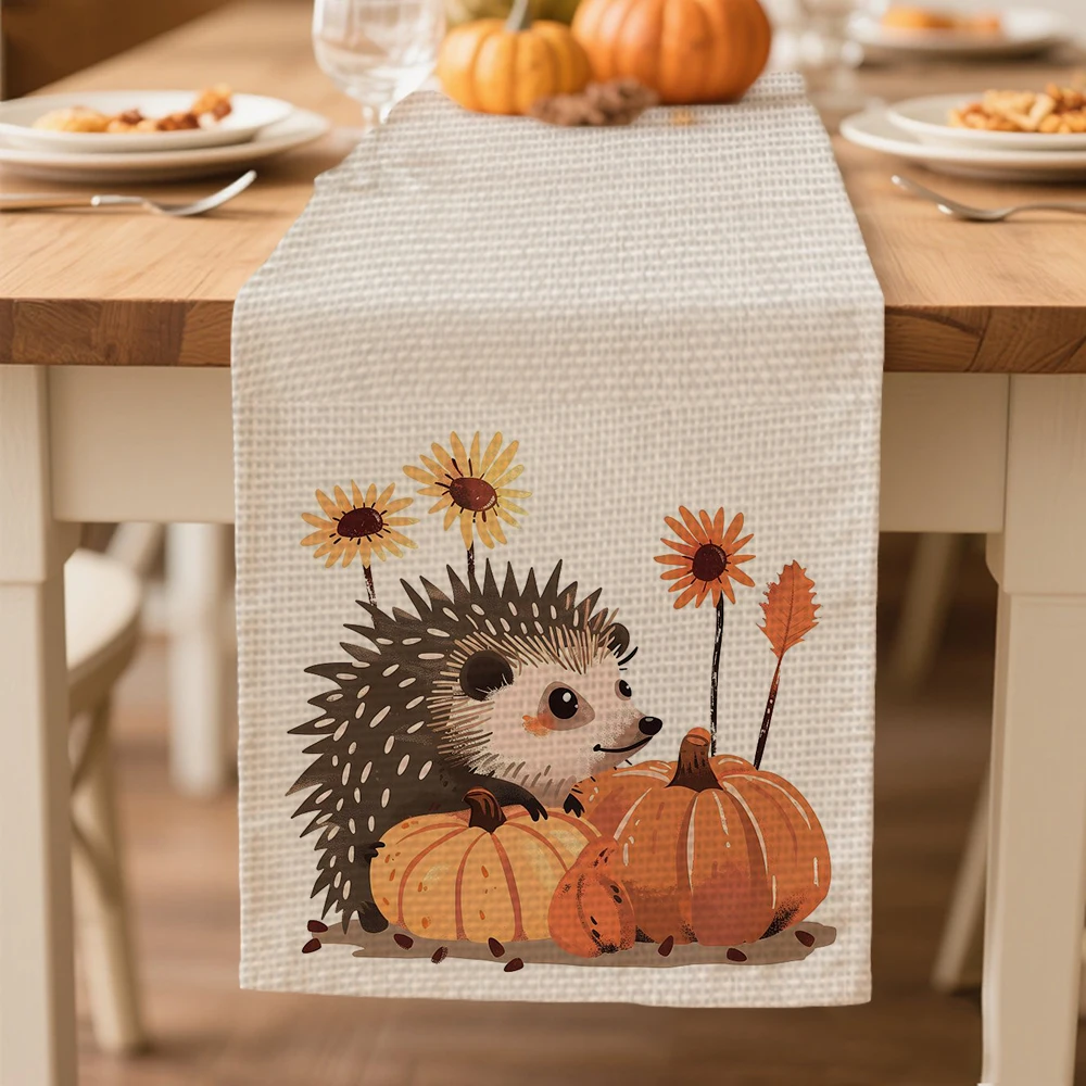 

table runners autumn Cute animal hedgehog pattern Table decoration and accessories for Festival party Thanksgiving tablecloth