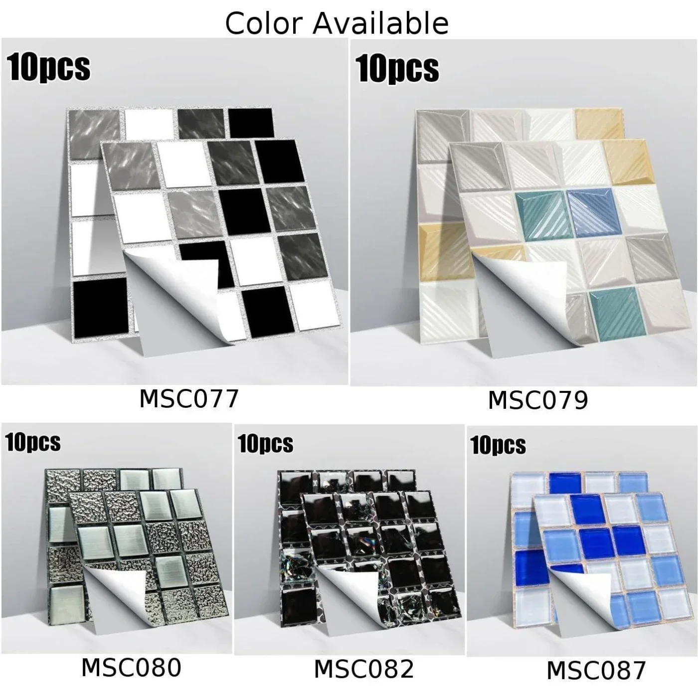 

10pcs 3D Mosaic Tile Stickers DIY Waterproof Self-Adhesives Wall Stickers Kitchen Bathroom Bedroom Home Decor Wall Decals