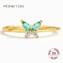 Monkton S925 스털링 실버 귀여운 그라데이션 나비 반지 여성용 골드 도금 오픈 조절 가능 반지 패션 미적 보석