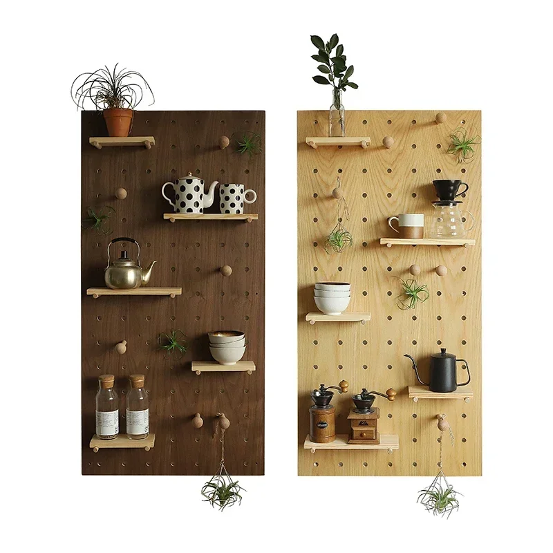 

Customized Walnut Hole Board with Wooden Storage Rack on the Entrance Wall of the Entrance Hall Hot sales