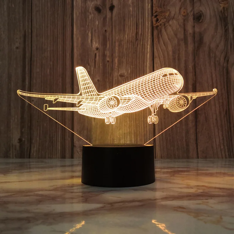 Airplane 3d Night Light Usb Plug-in Touch Table Lamp Decoration Bedside Nightlight Child Birthday Christmas Gifts for Kids Boys