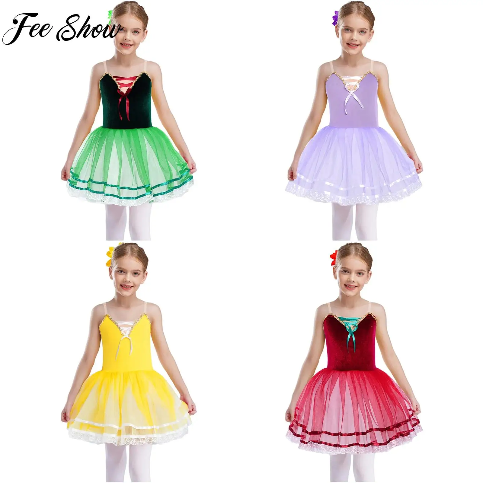 

Kids Ballet Tutu Dancing Dress Jazz Dance Ice Skating Costume Girls Ballet Jersey Sleeveless Performance Competition Clothing