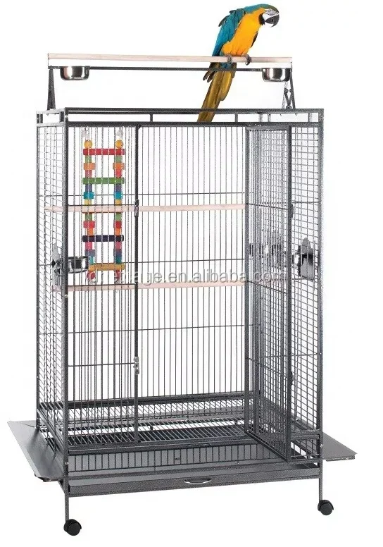 Cage à oiseaux grise pour perroquet africain, avec accessoires