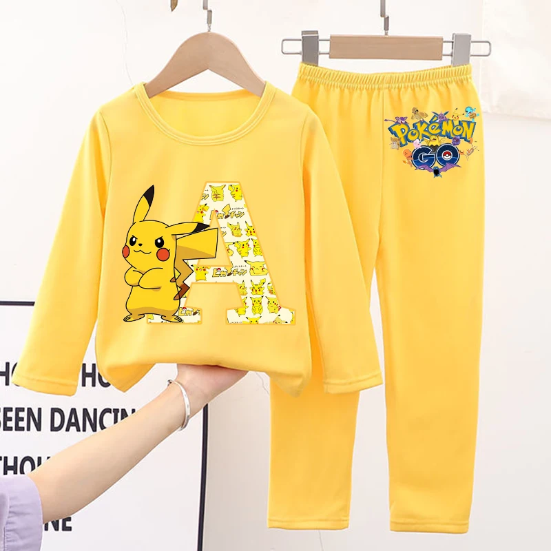 

New Pokemons Pajamas for Children Kawaii Cartoon Letter A-Z Printed Nightgown Kids Boy Loungewear Autumn Winter Children Clothes