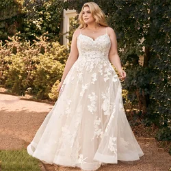 Wedding Dresses For Woman Spaghetti Straps Backless Bridal Gown Applique A-Line Elegant Vestido De Noiva Plus Size Customized