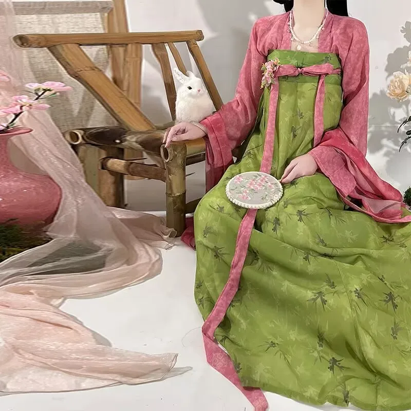 Strój na Halloween 2025, przebranie na imprezę cosplay, chińskie stroje w stylu vintage Tang, czerwono-niebieska sukienka Hanfu, damska sukienka Hanfu.