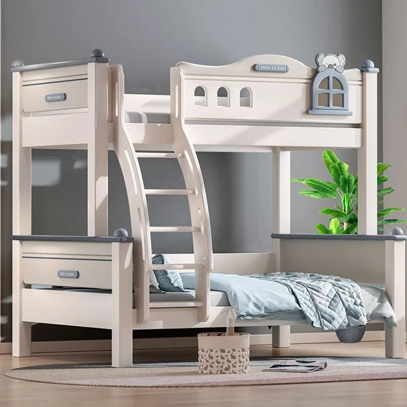 Full solid wood bunk high and low bed mother and child bed log children's bed double layer youth multi-functional rubber wood co