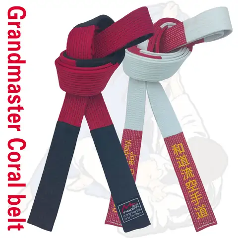 Custom Embroidered Coral Belt Grand Master Rank Judo Karate Jiu-Jitsu Red-White Red-Black 4.5cm Width A0-A6 Size