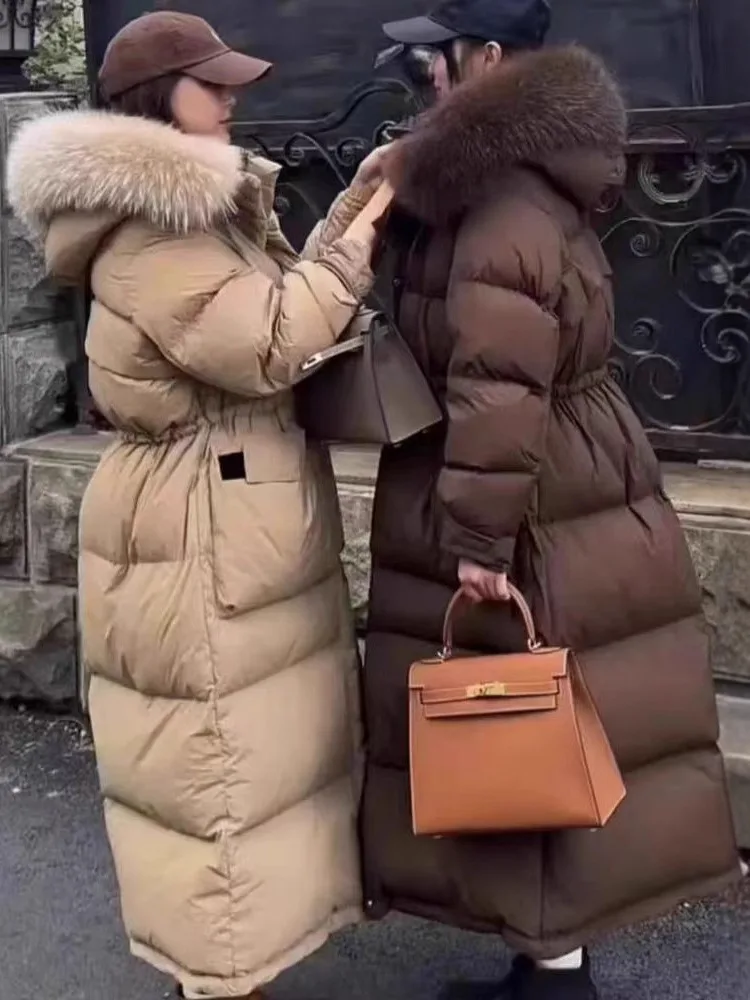 معطف نسائي طويل منتفخ من ZMEENNA مع غطاء من الفرو الصناعي وخصر قابل للتعديل جاكيت شتوي ماكسي معطف أنيق للطقس البارد ZM3532 #4