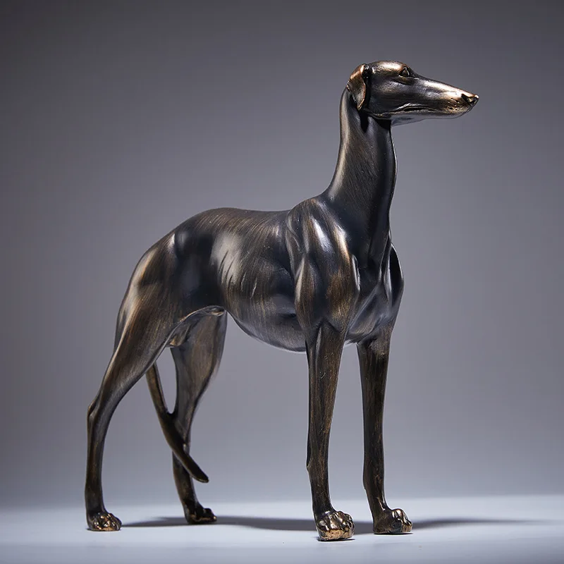 Artificial Animal Decoration Resin Handicraft Bronze Dog Greyhound Figurine Decorative Figurines Home Accessories