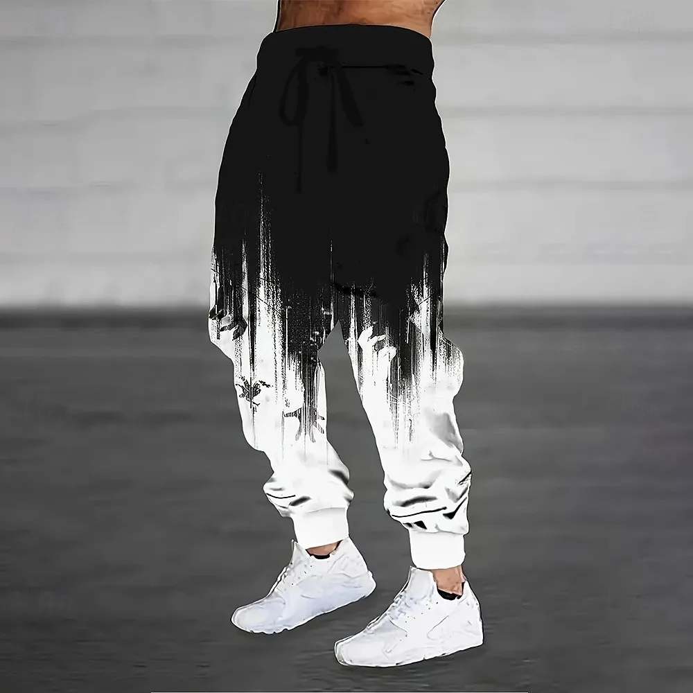 3D Print Gradient Dripping Ink Men's Side Pockets Elastic Drawstring Sweatpants Joggers Pants Casual Trousers Street Fall Winter
