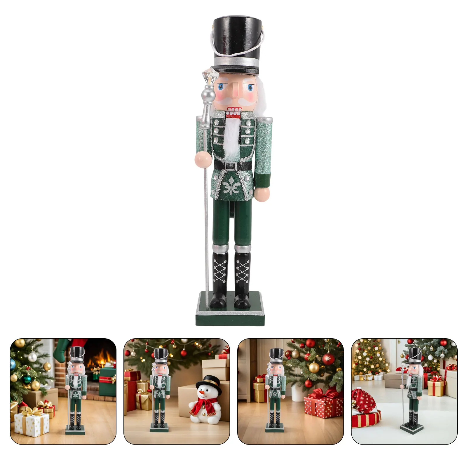 

38Cm Wood Nutcracker Soldier Traditional Christmas Decorative Statue for Office Library Holiday Display Nutcracker Figure