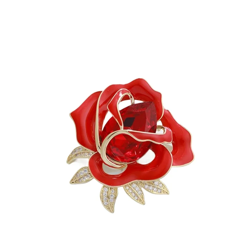 

Stylish high-end delicate rose brooch femininity red brooch workplace suit pin