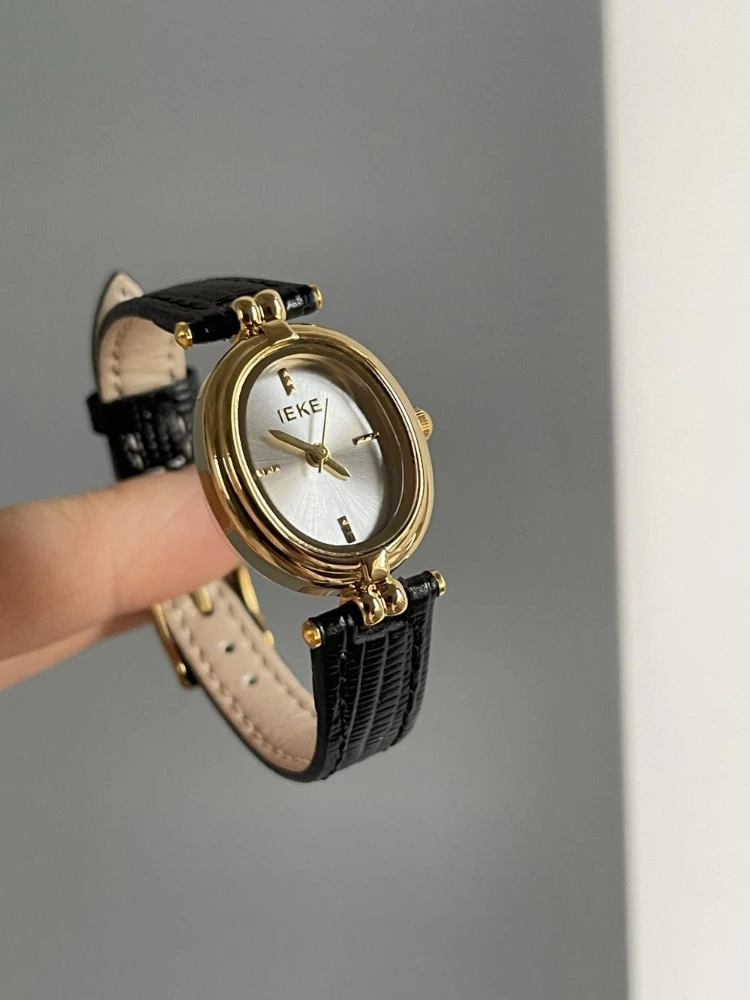 Винтажные французские женские часы, легкие роскошные нишевые тонкие модные кварцевые женские часы с ремнем, черные reloj de mujer montres femmes