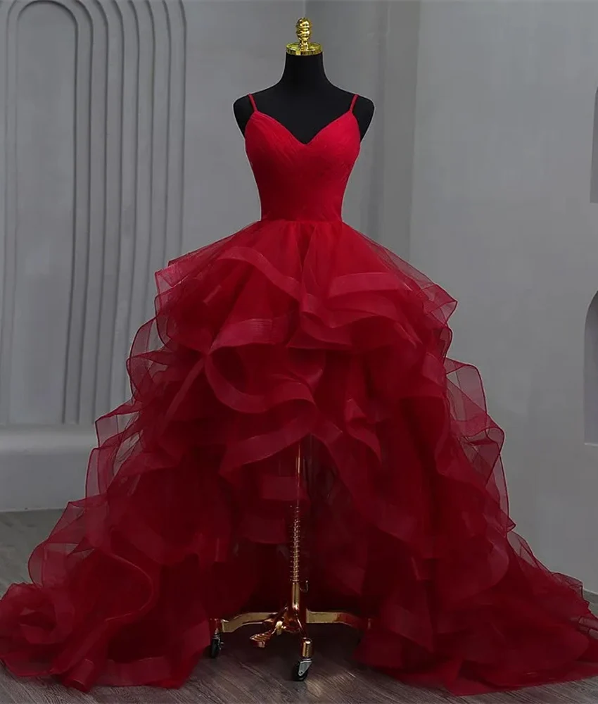 

Customized Graceful Organza A-Line Spaghetti Straps Tiered Ruffles Evening Dress Delicate Sleeveless فساتين سهرة