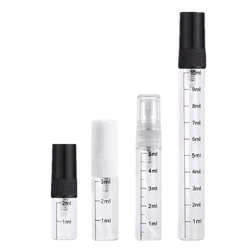 

100pcs/lot 2ml 3ml 5ml 10ml Scale Glass Bottle Spray Empty Perfume Travel Atomizer Cosmetic Container Sample Test Vials