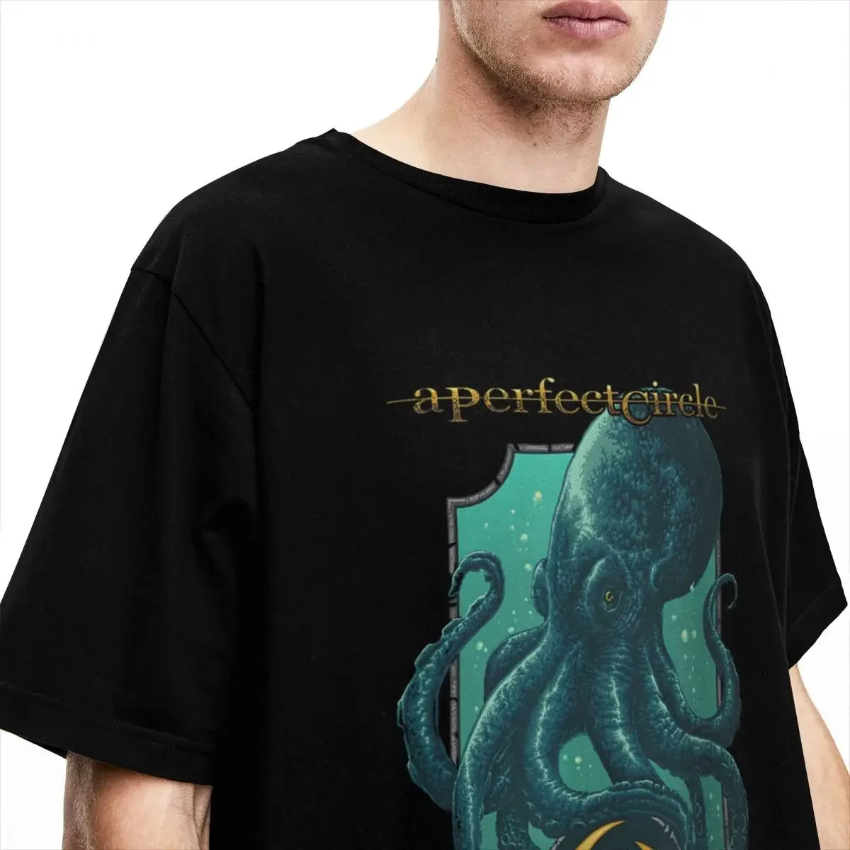 Men\'s T-Shirts A Perfect Circle Moon Oracle Cotton Tees Short Sleeve Rock Band Octopus T Shirts Round Collar Clothing Graphic