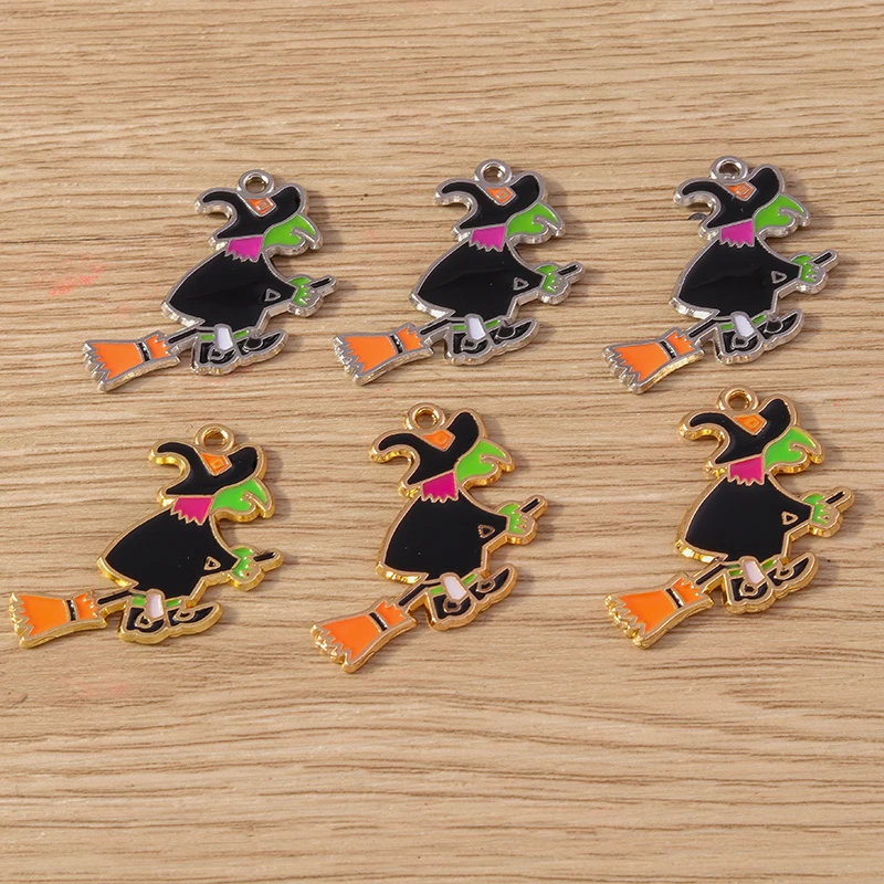 10 stücke 28x32mm Cartoon Emaille Halloween Hexe Charms Anhänger für Schmuck Herstellung Halskette Ohrringe Armbänder DIY Handwerk liefert – Detail 2