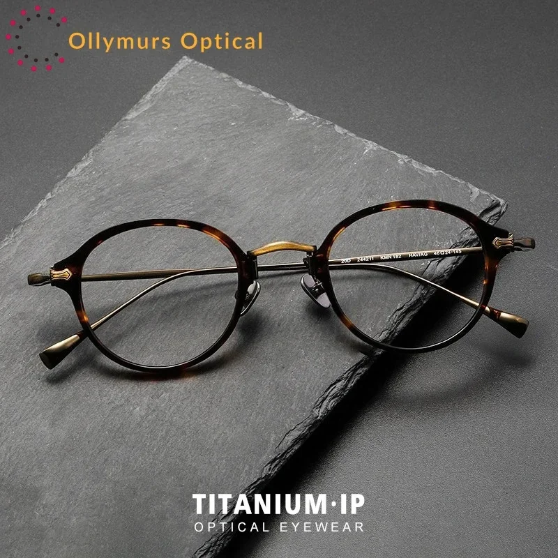 

Очки для чтения Ollymurs Pure Luxury с защитой от синего света, мужские и женские, ретро, круглые, титановые, ацетатные, для коррекции близорукости, по рецепту