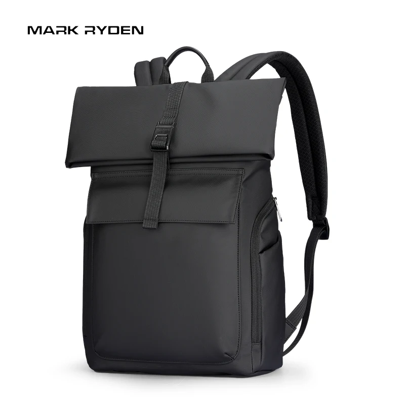 MarkRyden Fashion Men\'s and Women\'s Roll Top Computer Bag 15.6-inch laptop Men\'s business backpack waterproof Shoulder Bag Black