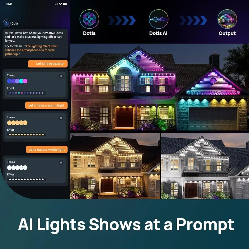 أضواء خارجية دائمة HP5، أضواء عيد الميلاد الذكية AI RGBTW 100ft، 85 وضعًا للمشاهد للعطلات اليومية للهالوين