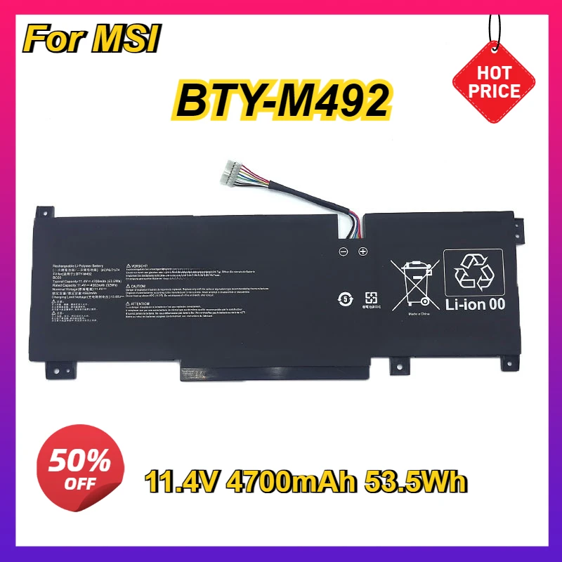 New BTY-M492 Laptop Battery for MSI Pulse GL66 11UDK-076 GL66-11UDK-066JP 11UEK-050XFR 11UEK-007FR Notbook 11.4V 53.5Wh