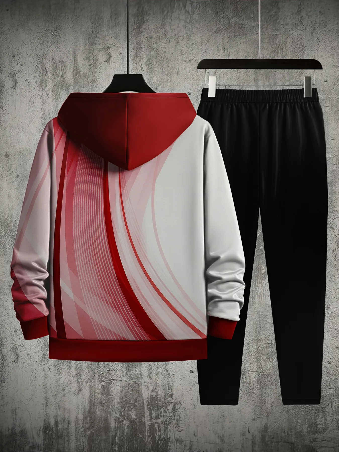 طقم سويت شيرت بغطاء للرأس بطباعة ثلاثية الأبعاد للرجال دافئ كاجوال فضفاض من الصوف #2