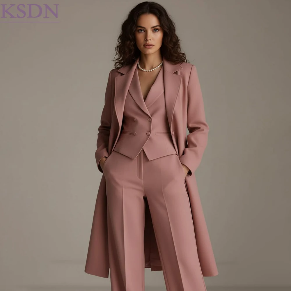 High Quality Black and White Business Women's Suits Formal Office Lady 3 Piece Jacket With Pleat Pants Vest Customized Blazer