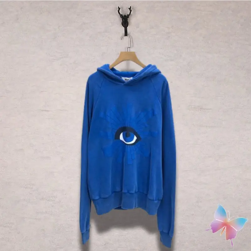 

Oversized Retro Washed Blue HOUSE OF ERRORS Hoodie Hiphop Street Foam Letter Eye Print Raglan Sleeve Hooded Sweatshirt Men Women