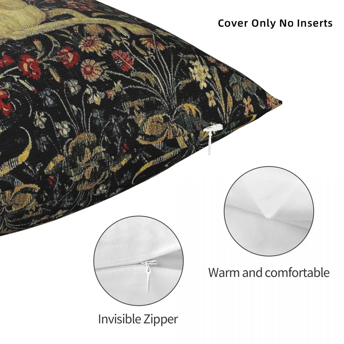 Medieval Unicorn Midnight Floral Pillowcase Polyester Linen Velvet Creative Zip Decorative Pillow Case Sofa Seater Cushion Cover
