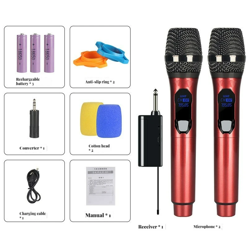 

Беспроводной Двойной Профессиональный Металлический микрофон UHF, микрофон для пения, перезаряжаемый двойной KTV набор для караоке, свадьбы