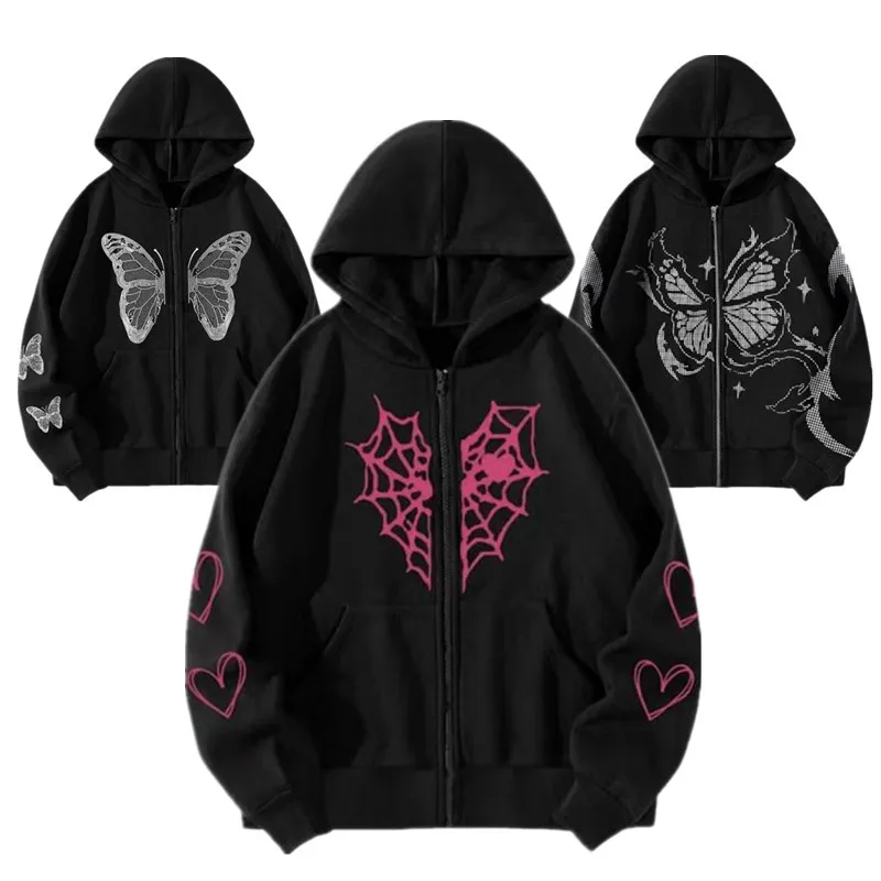 Chaqueta suéter cárdigan con cremallera estampada a la moda informal holgada para mujer de otoño 2025