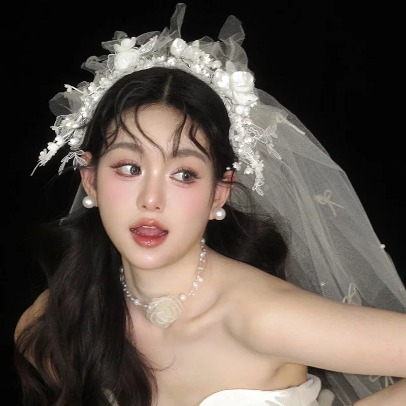 

2025 New Faionable Luxury Long Lace Bridal Headband Photo Prop Vintage Sle Hair Accory Ele Wedding Headpiece