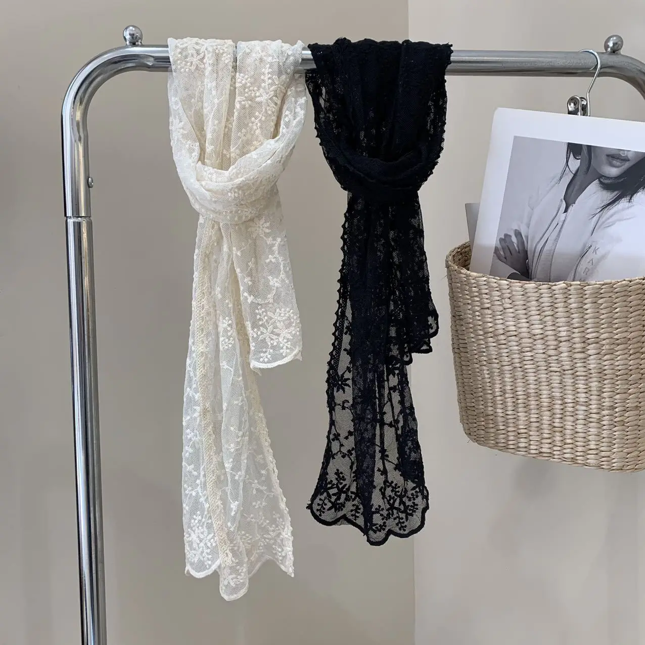 

Новый женский элегантный полупрозрачный шарф с цветочным кружевом, легкая длинная накидка для весенне-летних платьев и повседневных образов