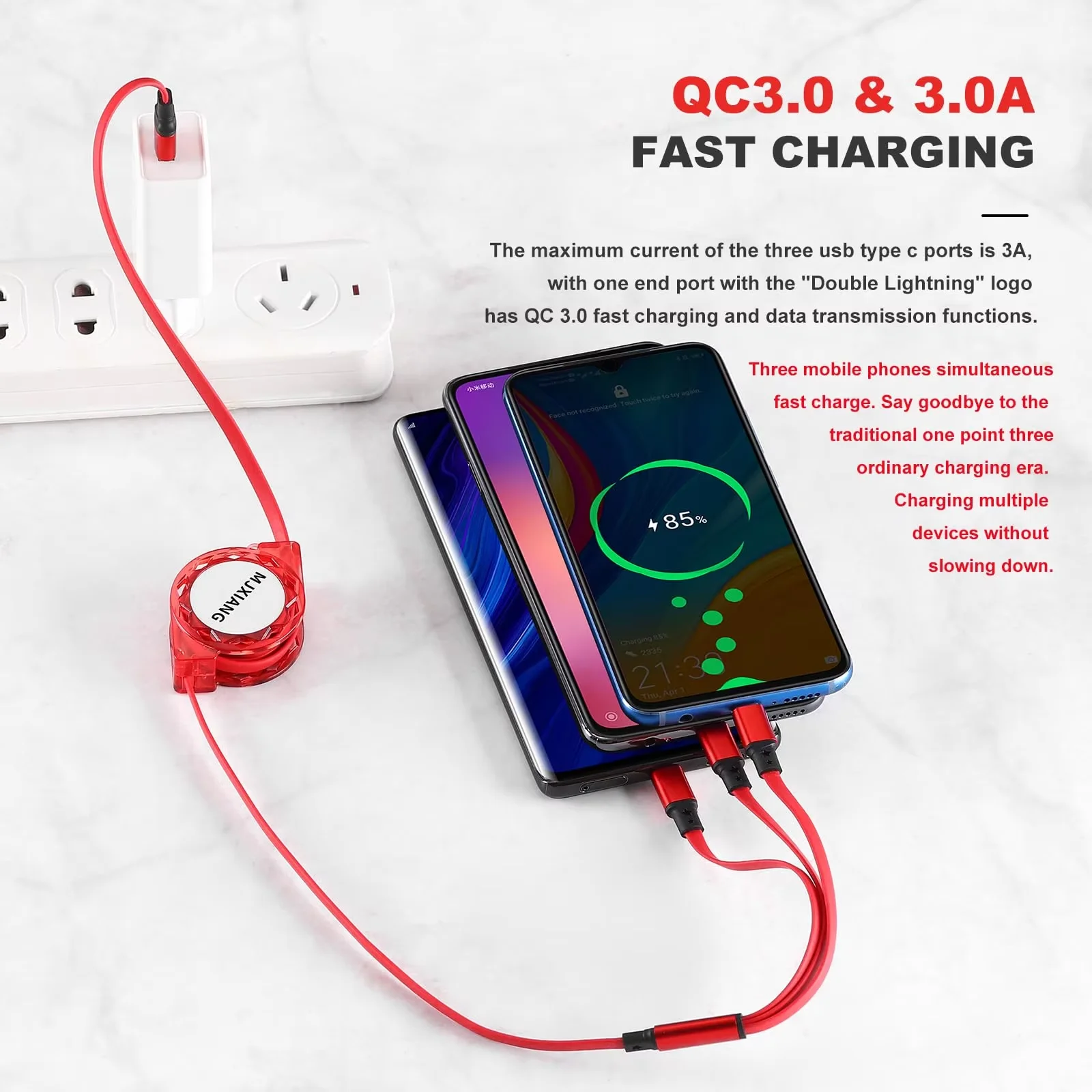 Three in one telescopic cable suitable for fruit C-type Android phone fast charging USB cable suitable for fruit cable USB C