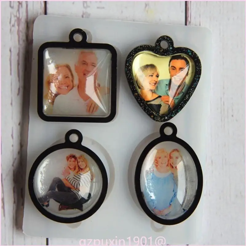 

57QA Photo Frame Pendant Necklaces Silicone Molds with Hole Resin Keychain Mold Decor