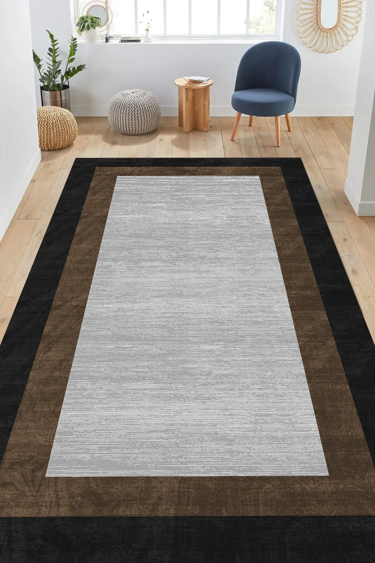 DOLBOVI gray brown detailed carpet and runner (Dot/felt base carpet)