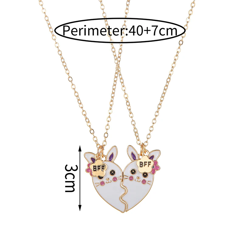 2Pcs/set Brand New Cute Rabbit Pendant Chain Best Friends Necklace BFF Friendship Jewelry Gift for Girls