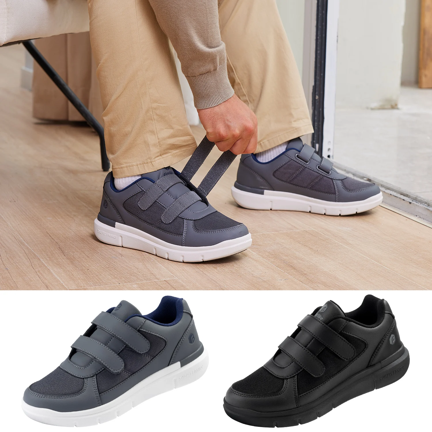 

Мужская обувь для диабетиков, очень широкая повседневная обувь для пожилых людей 4E, снимает невропатия, подходит для опухания боли в ногах с поддержкой свода стопы