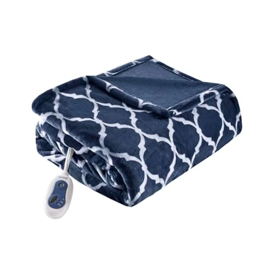 

Ogee Printed Plush Electric Blanket for Cold Weather Fast Heating Auto Shut Off Virtually Zero EMF Multi Heat Setting UL Certif