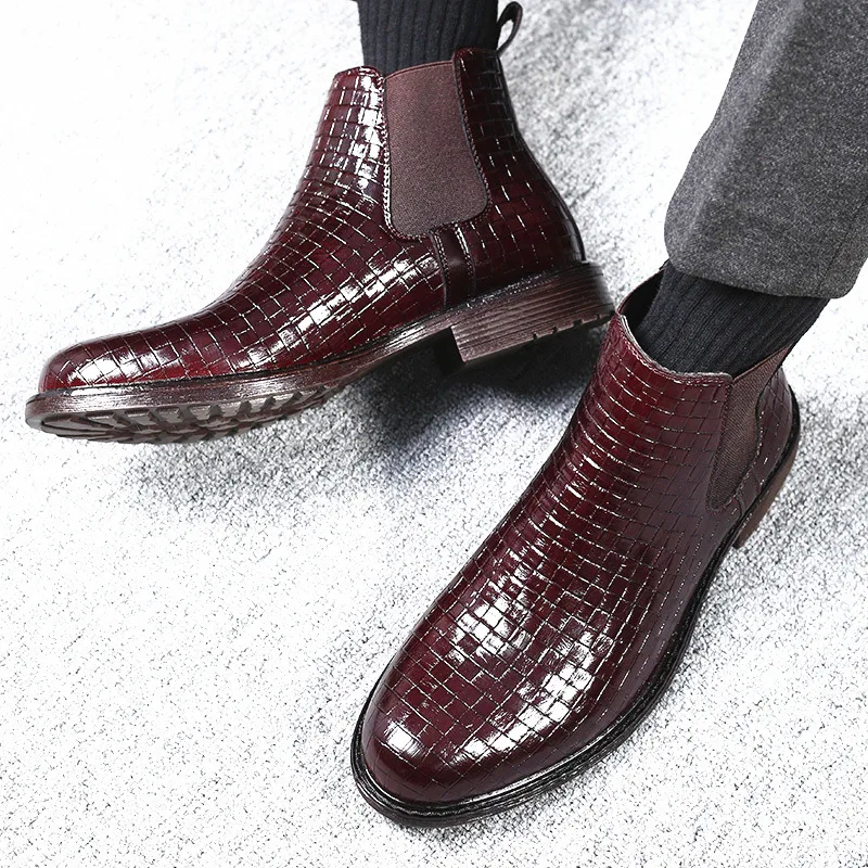 Men's braided print Chelsea casual boots men's bright face high spring autumn men's abkle boots M799