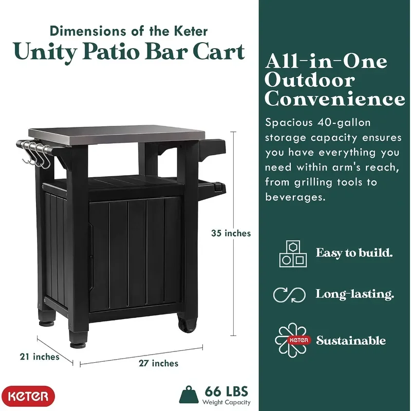 Unity Outdoor Grill Prep Table Serving Cart 40 Gal Brown