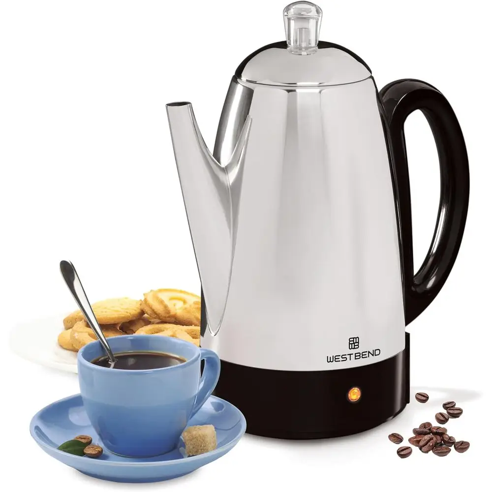 

Vintage-Style 12-Cup Electric Coffee Maker with Heat-Resistant Base and Detachable Stainless Steel Cord