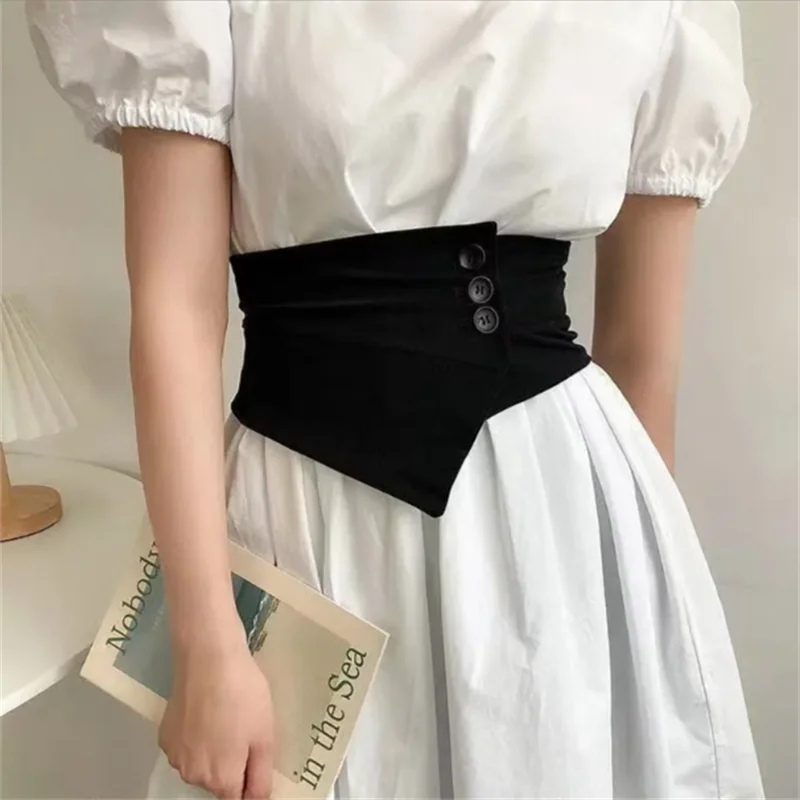Waist Cover Women's Wide Waistband Accessories Waist Band Black Fabric Irregular Belt Elasticity Pelvic Girdle