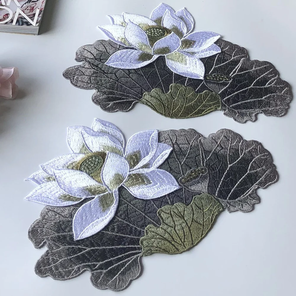 Naaien Patches Op Kleding Accessoires Kleding Patch Appliqué Geborduurde Lotus Grote Jurk Sticker Chinese Traditionele Badge