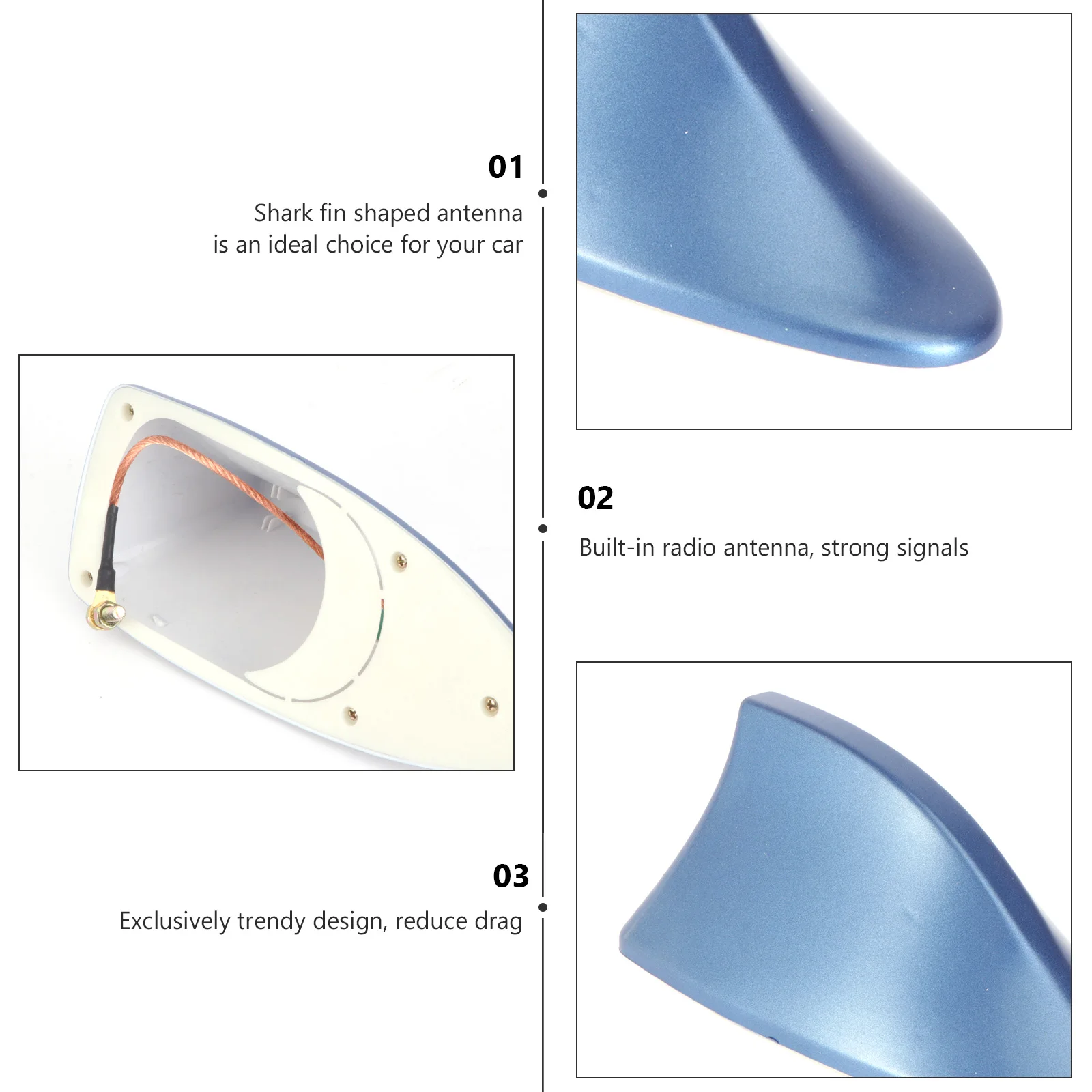 

Universal Car Shark Fin Antenna Aerial Roof Durable Stylish Signal Decorative Easy Install No Drill Fm Blue