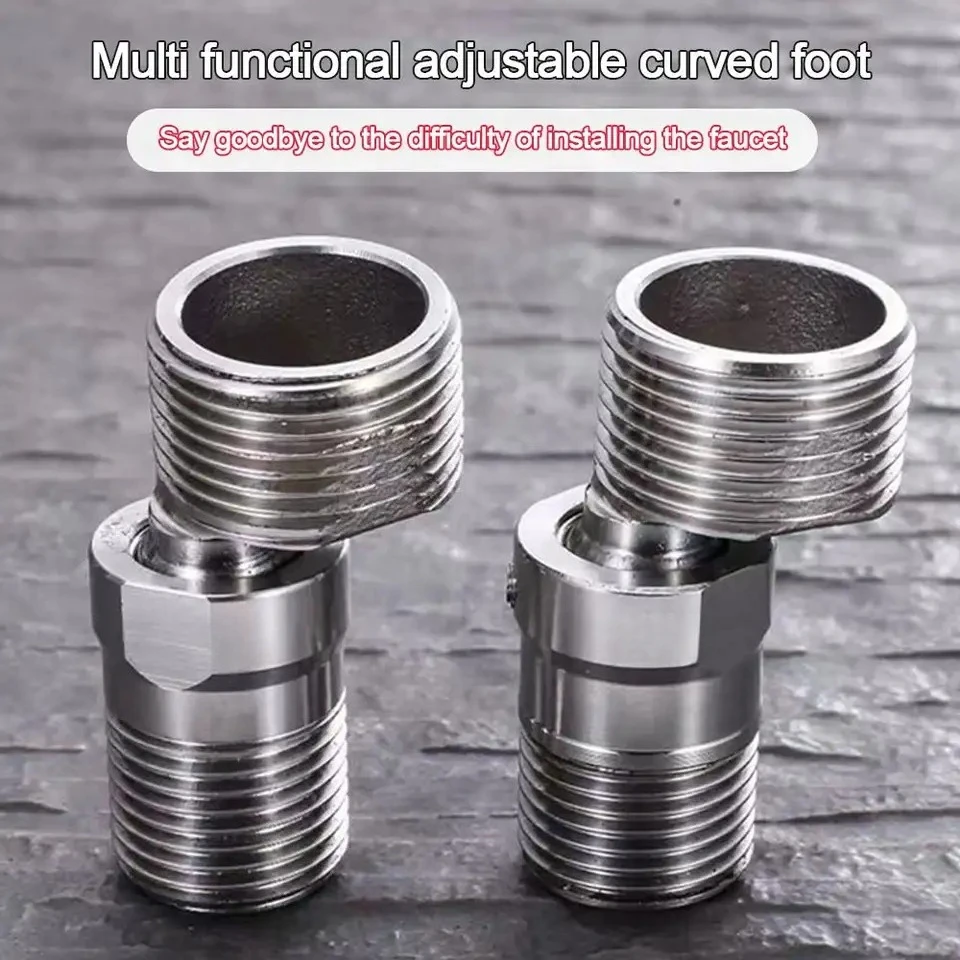 การปรับมุมเท้าโค้งสแตนเลส 360 °   อะแดปเตอร์ก๊อกน้ําฝักบัวติดผนังมุมสกรูประหลาดแบบหมุนได้