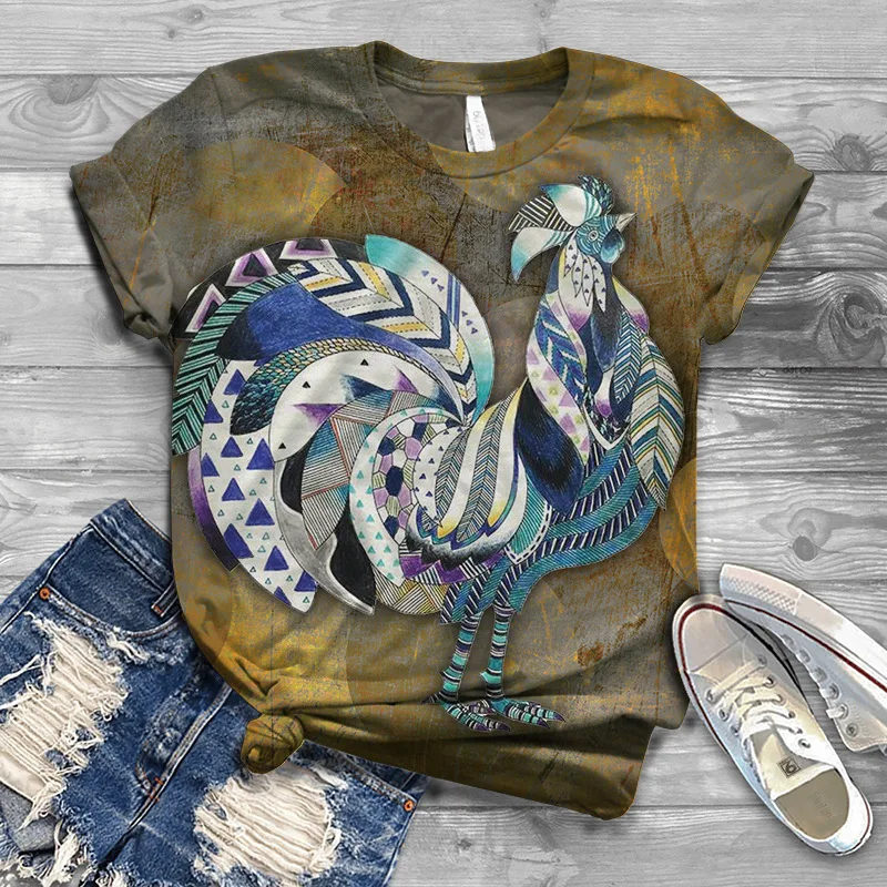 Funny Rooster Pattern 3D Print T-Shirts Women's Streetwear O-Neck Short Sleeves T Shirt Y2k Harajuku Tees Tops Female Clothing
