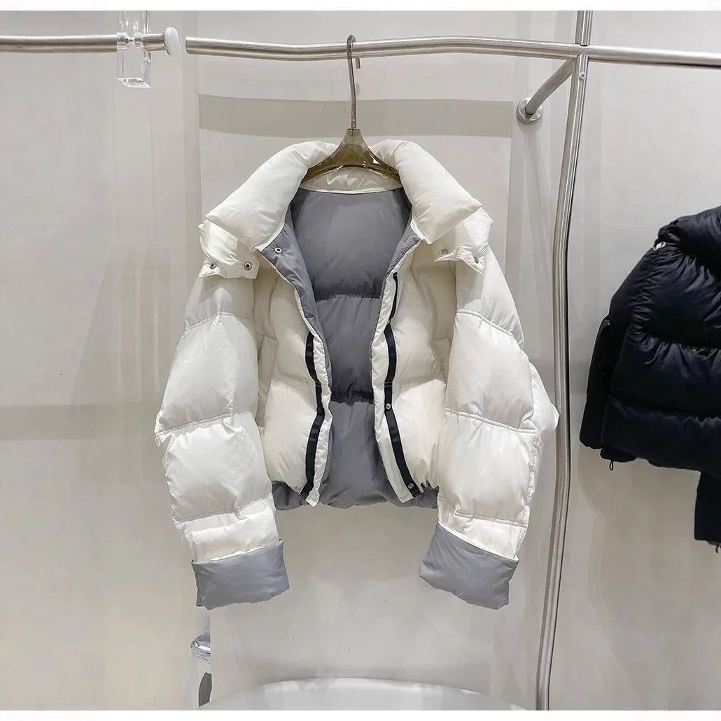 

Double Sided Bread Jacket Women's Winter 2025 New Korean Hooded Short Style Contrasting Loose Parkas Female Clothing