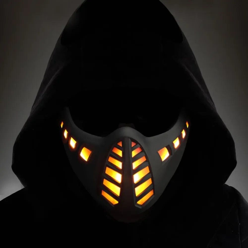 Tactical Cyberpunk LED Mask Hunting Shooting Airsoft Protective Breathable Half Face Mask Halloween Cosplay Mask